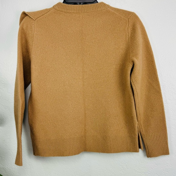 J. Crew Ruffle Crewneck Sweater 100% Merino Boiled Wool Brown Tan - Picture 8 of 9